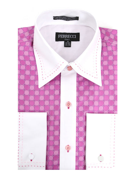 Ferrecci Men's Satine Hi-1020 Fuchsia Circle Pattern Button Down Dress Shirt - FHYINC