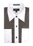 Ferrecci Men's Satine Hi-1022 Brown Circle Pattern Button Down Dress Shirt - FHYINC