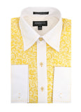 Ferrecci Men's Satine Hi-1026 Yellow Scroll Pattern Button Down Dress Shirt - FHYINC