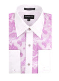 Ferrecci Men's Satine Hi-1030 Pink Paisley Pattern Button Down Dress Shirt - FHYINC