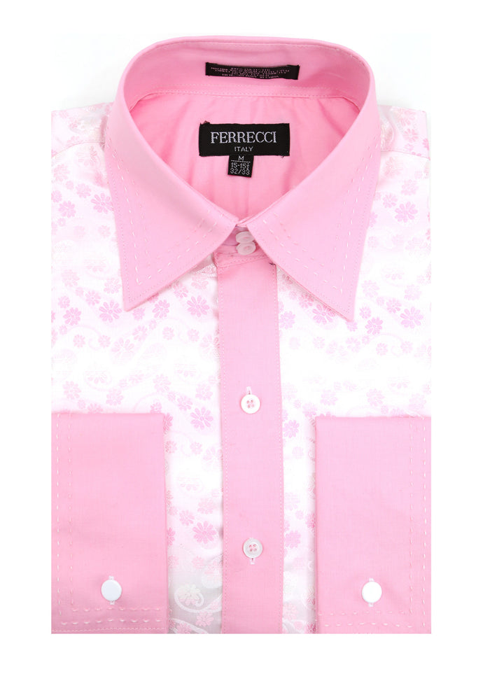 Ferrecci Men's Satine Hi-1031 Pink Flower Pattern Button Down Dress Shirt - FHYINC