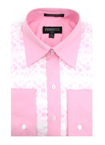 Ferrecci Men's Satine Hi-1031 Pink Flower Pattern Button Down Dress Shirt