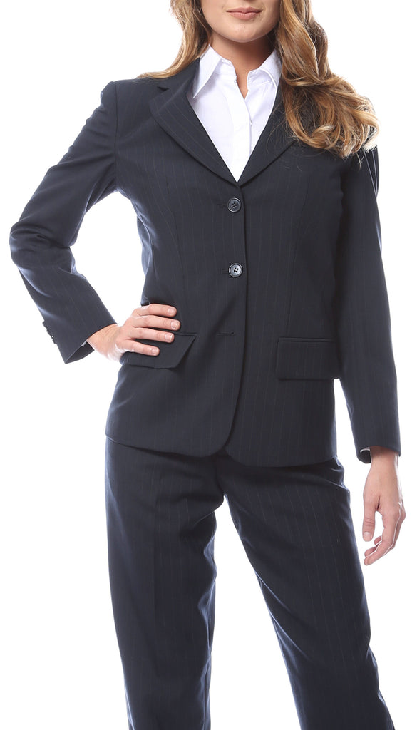 Womens Navy Pinstripe Business Casual Uniform Blazer - FHYINC best men