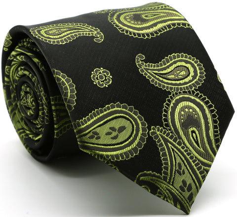 Mens Dads Classic Green Paisley Pattern Business Casual Necktie & Hanky Set HO-3