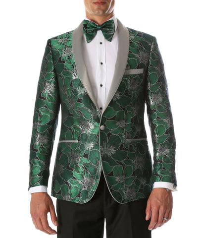 Men's Hugo Green Floral Modern Fit Shawl Collar Tuxedo Blazer