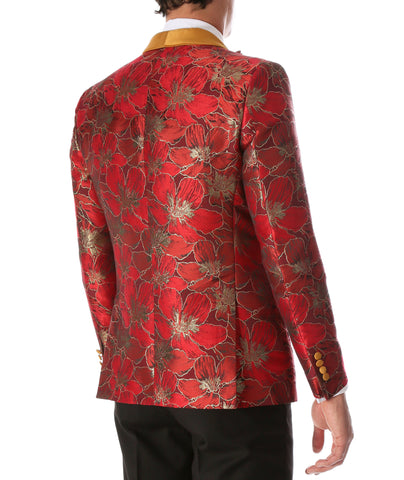 Men's Hugo Red Floral Modern Fit Shawl Collar Tuxedo Blazer