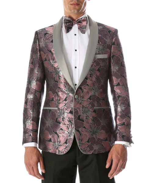 Men's Hugo Rose Floral Modern Fit Shawl Collar Tuxedo Blazer - FHYINC best men's suits, tuxedos, formal men's wear wholesale