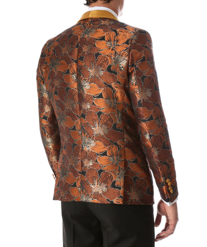 Men's Hugo Rust Floral Modern Fit Shawl Collar Tuxedo Blazer
