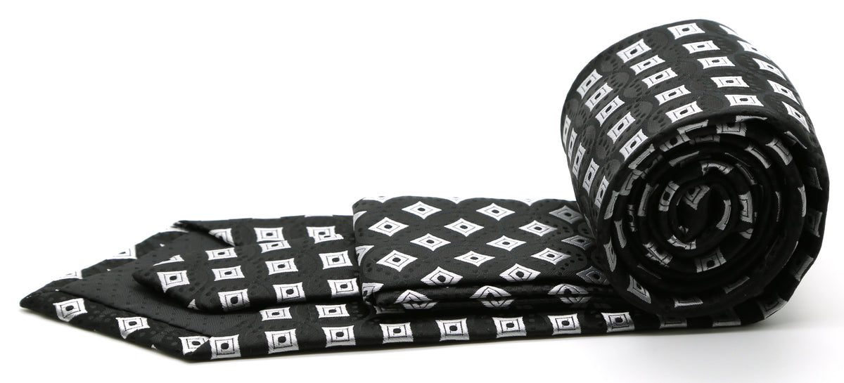 Mens Dads Classic Black Geometric Pattern Business Casual Necktie & Hanky Set I-1 - FHYINC best men's suits, tuxedos, formal men's wear wholesale
