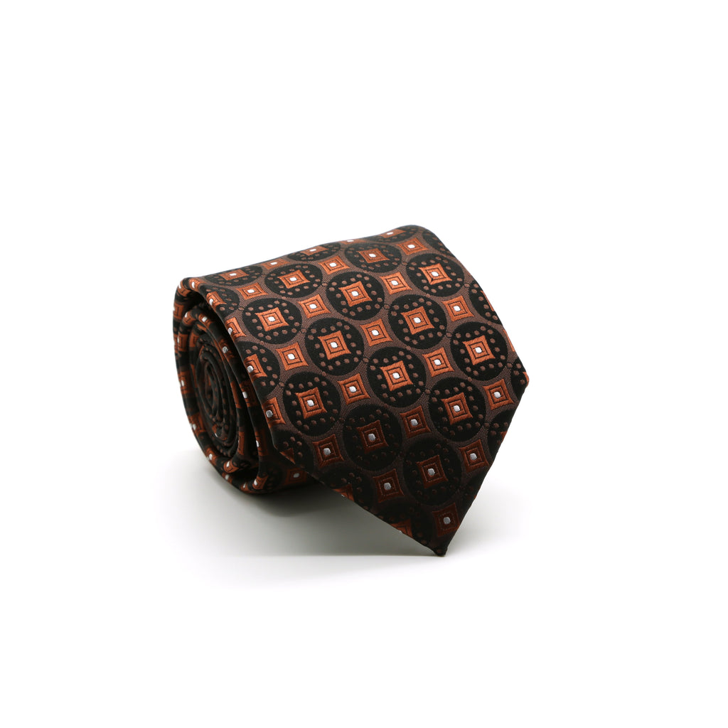 Mens Dads Classic Brown Geometric Pattern Business Casual Necktie & Hanky Set I-2 - FHYINC best men