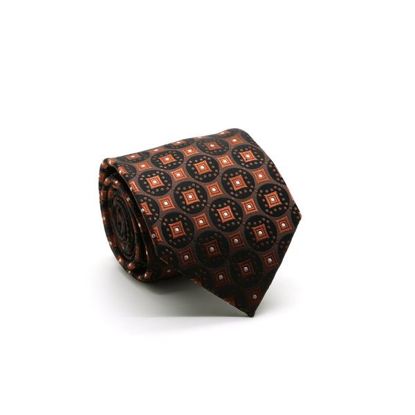 Mens Dads Classic Brown Geometric Pattern Business Casual Necktie & Hanky Set I-2 - FHYINC best men's suits, tuxedos, formal men's wear wholesale