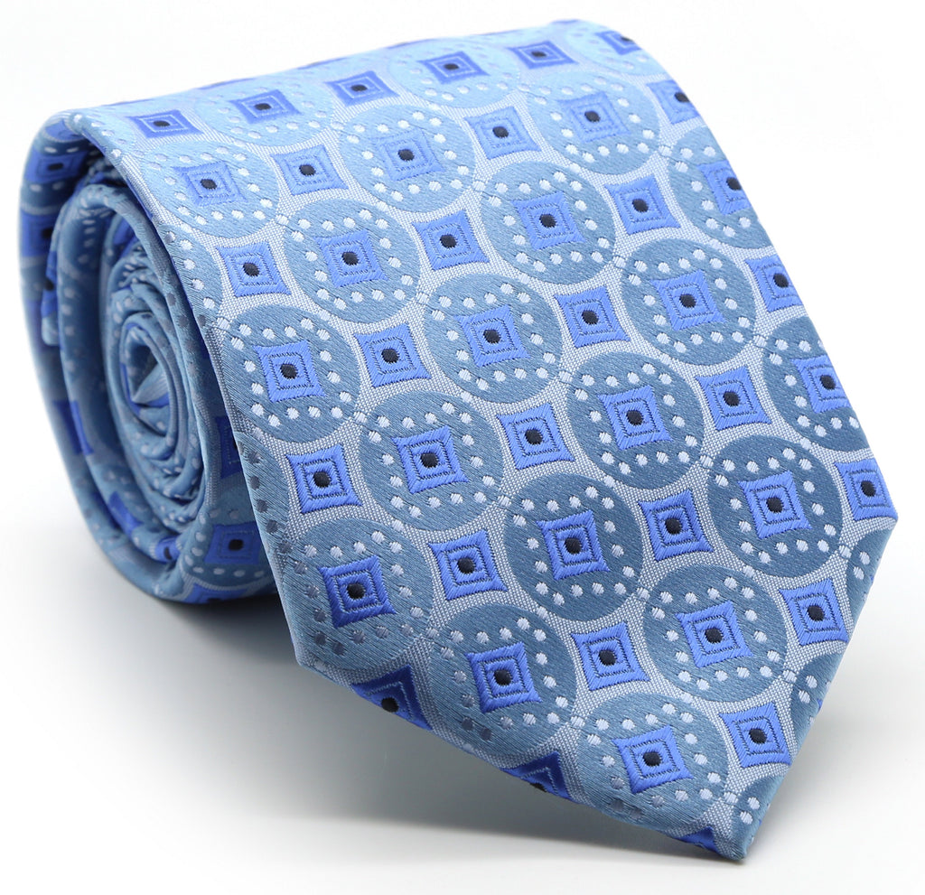 Mens Dads Classic Blue Geometric Pattern Business Casual Necktie & Hanky Set I-5 - FHYINC best men