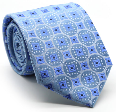 Mens Dads Classic Blue Geometric Pattern Business Casual Necktie & Hanky Set I-5