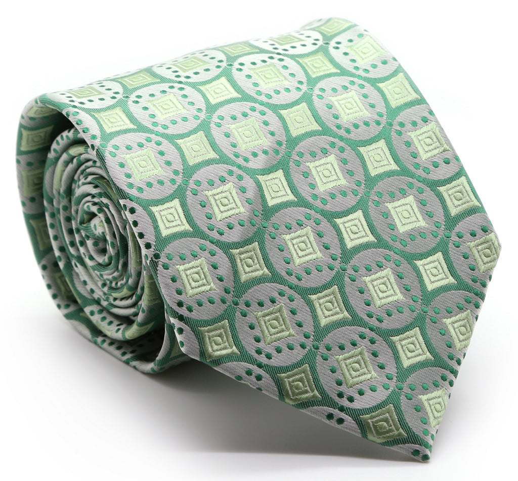 Mens Dads Classic Green Geometric Pattern Business Casual Necktie & Hanky Set I-6 - FHYINC best men