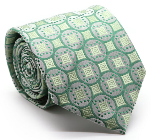 Mens Dads Classic Green Geometric Pattern Business Casual Necktie & Hanky Set I-6
