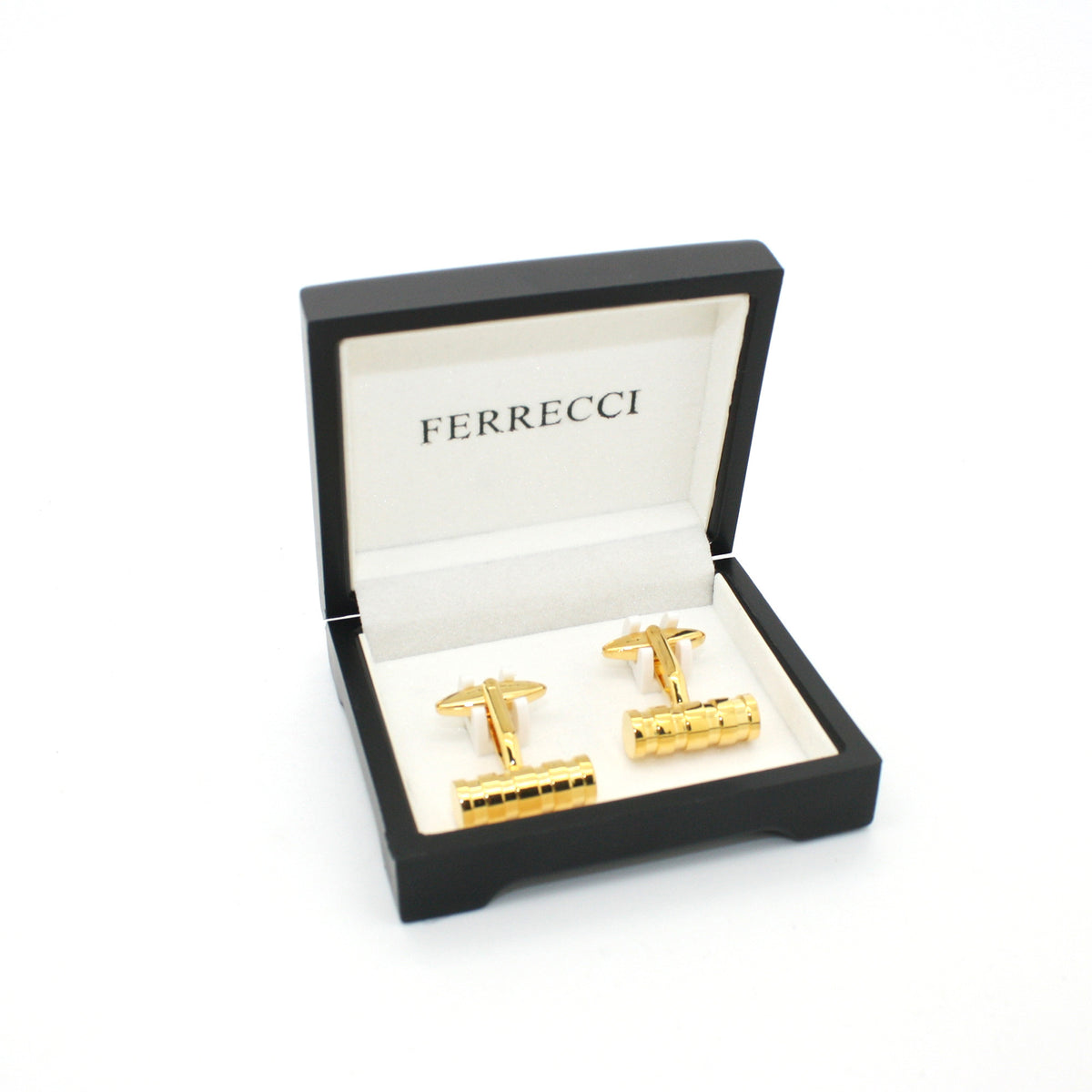 Goldtone Brass Ridgid Cylinder Cuff Links With Jewelry Box - FHYINC
