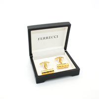 Goldtone Brass Ridgid Cylinder Cuff Links With Jewelry Box - FHYINC