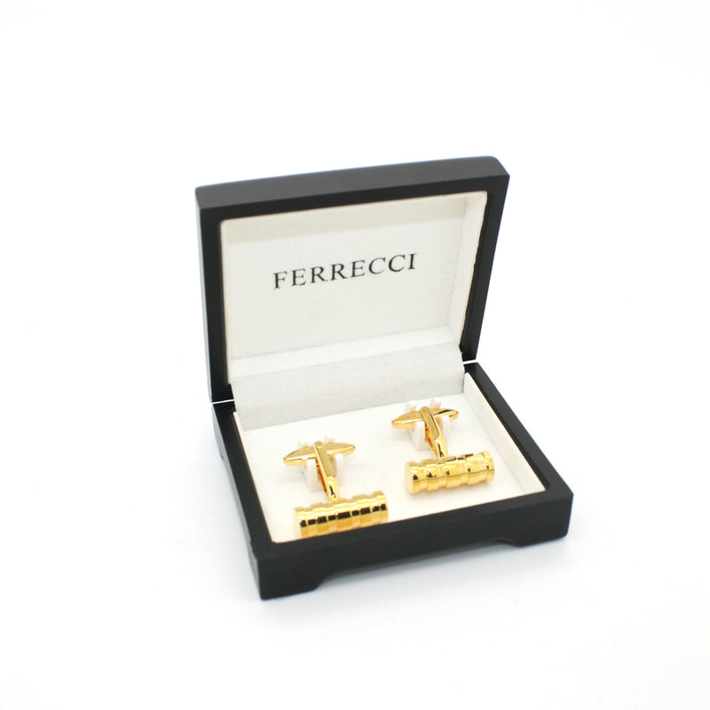 Goldtone Brass Ridgid Cylinder Cuff Links With Jewelry Box - FHYINC