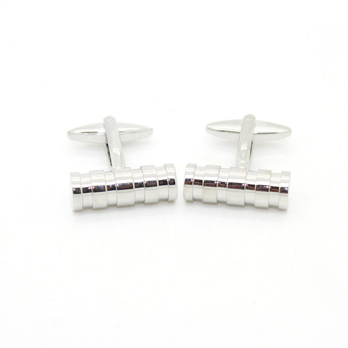 Silvertone Brass Ridgid Cylinder Cuff Links With Jewelry Box - FHYINC