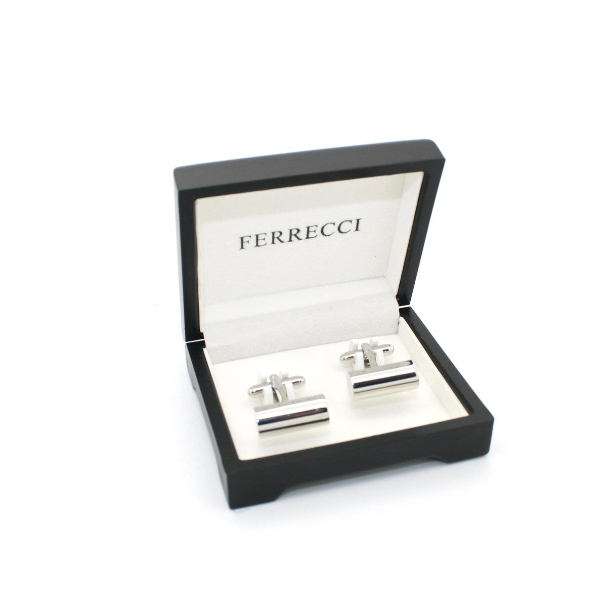Silvertone Brass Cylinder Cuff Links With Jewelry Box - FHYINC