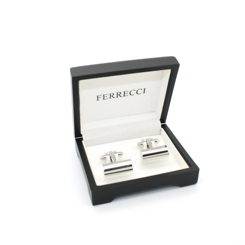 Silvertone Brass Cylinder Cuff Links With Jewelry Box - FHYINC