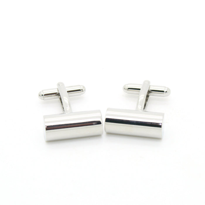 Silvertone Brass Cylinder Cuff Links With Jewelry Box - FHYINC