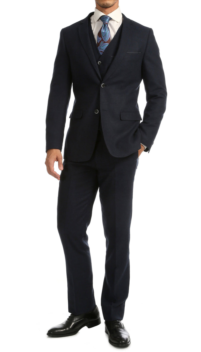 Bradford Navy Slim Fit 3pc Tweed Suit - FHYINC best men's suits, tuxedos, formal men's wear wholesale