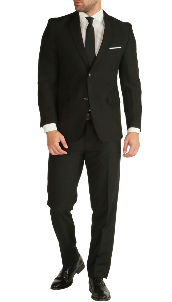 PL1969 Mens Black Slim Fit 2 piece Notch Lapel Suit - FHYINC best men