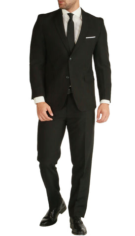 PL1969 Mens Black Slim Fit 2 piece Notch Lapel Suit