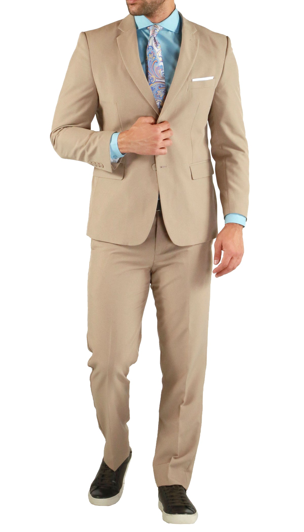 PL1969 Mens Tan Slim Fit 2pc Suit - FHYINC best men's suits, tuxedos, formal men's wear wholesale