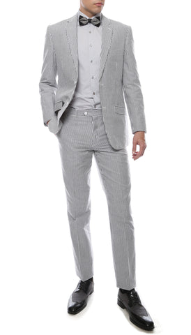 Premium Comfort Cotton Slim Black Seersucker Suit