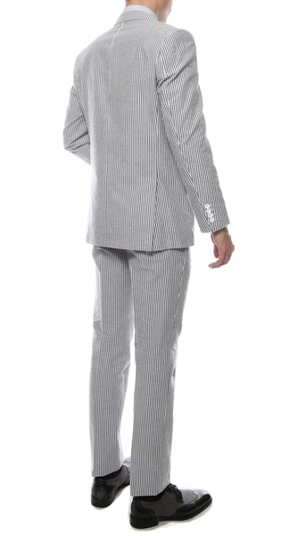 Premium Comfort Cotton Slim Black Seersucker Suit - FHYINC