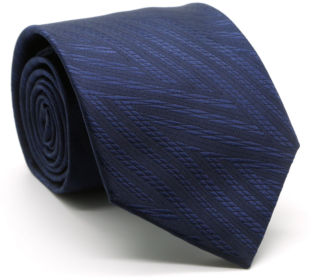 Mens Dads Classic Navy Geometric Pattern Business Casual Necktie & Hanky Set IO-1 - FHYINC best men