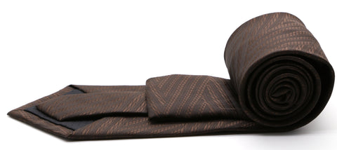 Mens Dads Classic Brown Geometric Pattern Business Casual Necktie & Hanky Set IO-2