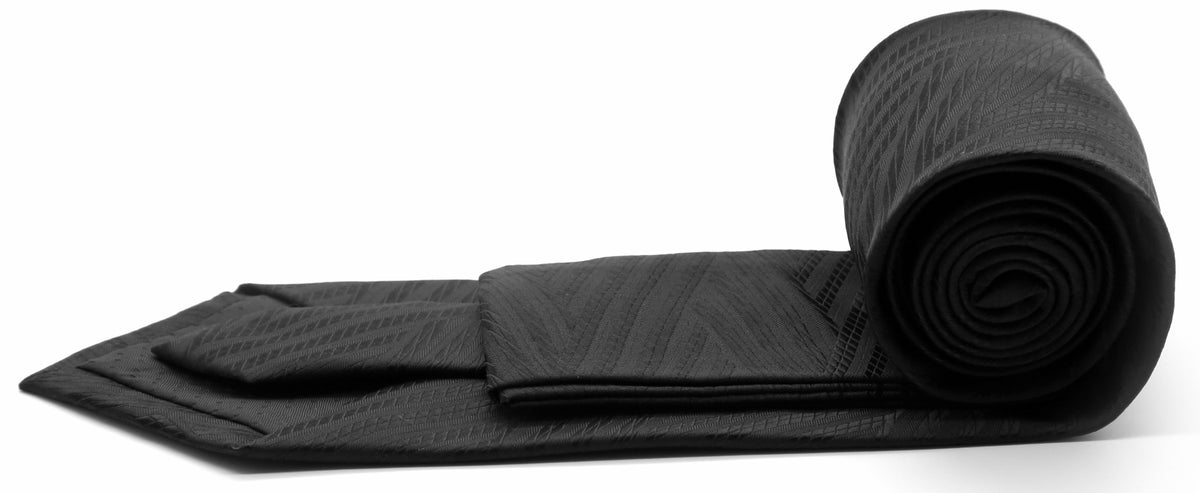 Mens Dads Classic Black Geometric Pattern Business Casual Necktie & Hanky Set IO-3 - FHYINC best men's suits, tuxedos, formal men's wear wholesale