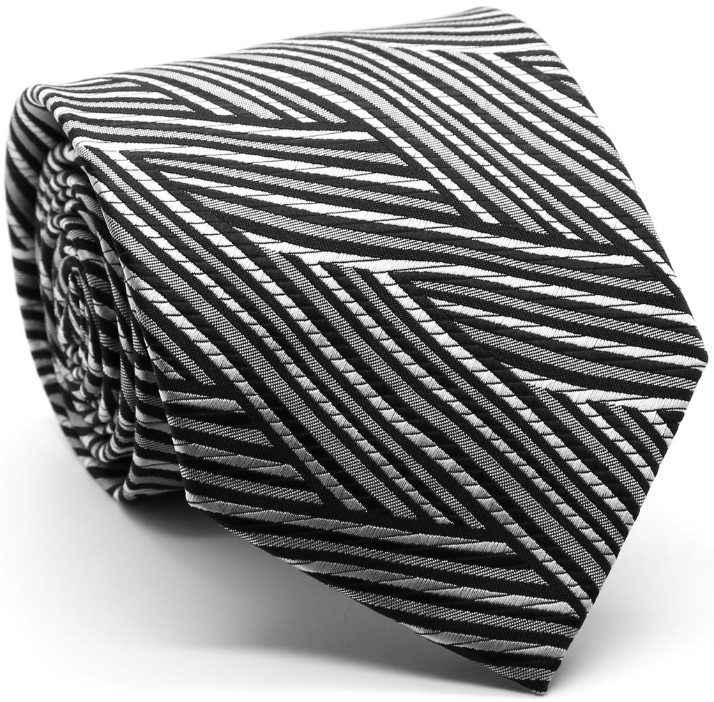 Mens Dads Classic Black Geometric Pattern Business Casual Necktie & Hanky Set IO-4 - FHYINC best men