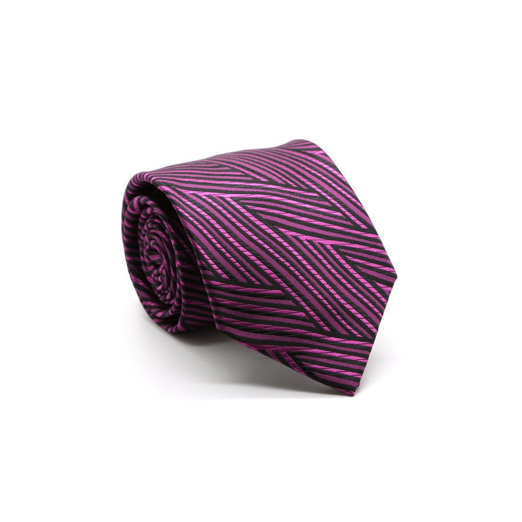 Mens Dads Classic Fuchsia Geometric Pattern Business Casual Necktie & Hanky Set IO-5 - FHYINC best men