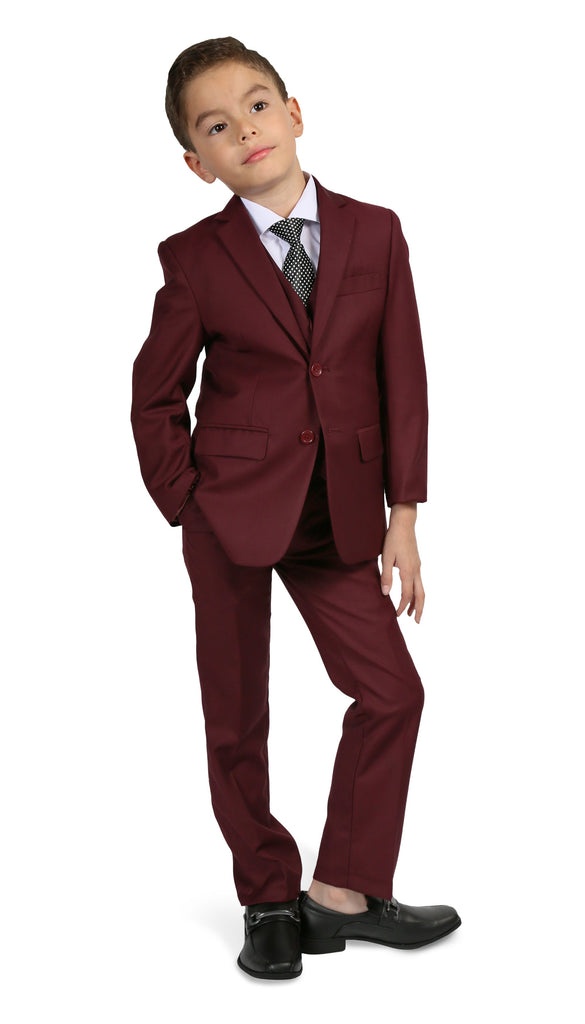 Ferrecci Boys JAX JR 5pc Suit Set Burgundy - FHYINC best men