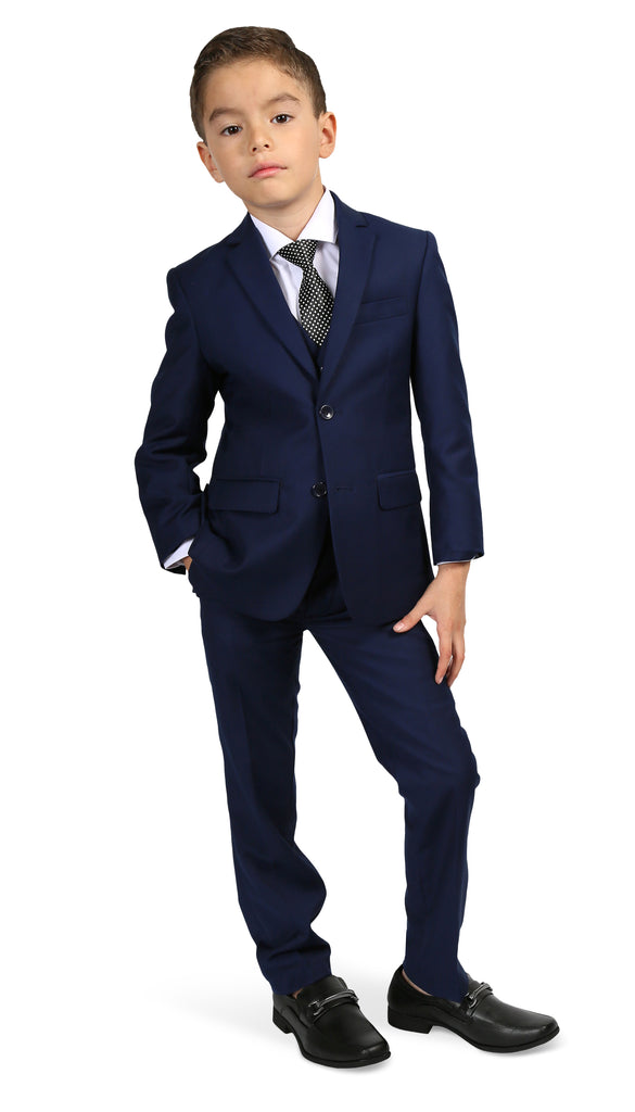 Ferrecci Boys Navy 5 Pieces Suit Includes Vest Shirt Necktie Set - FHYINC best men