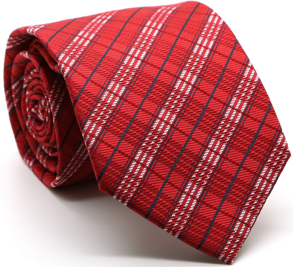 Mens Dads Classic Red Striped Pattern Business Casual Necktie & Hanky Set JO-10 - FHYINC best men