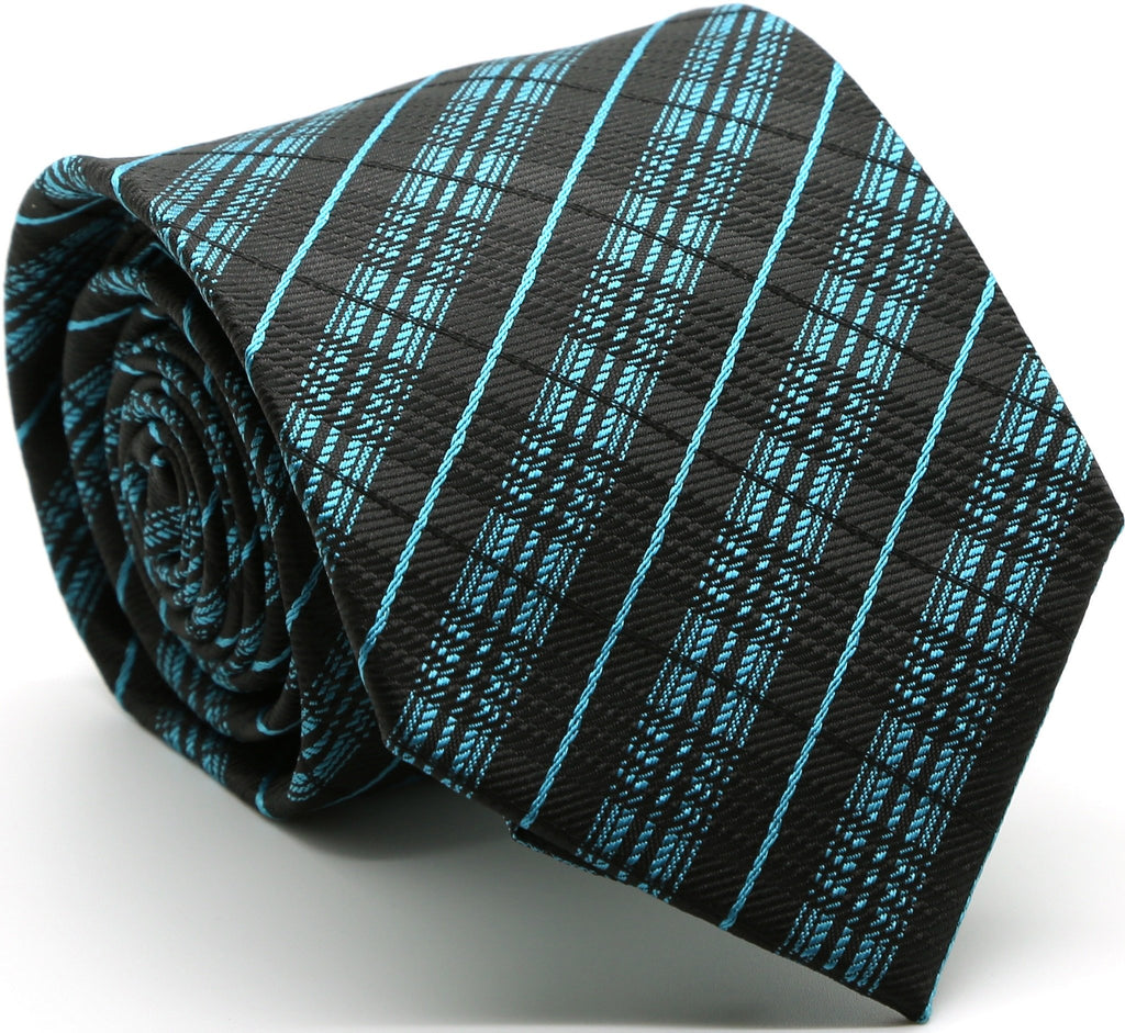 Mens Dads Classic Turquoise Striped Pattern Business Casual Necktie & Hanky Set JO-11 - FHYINC best men