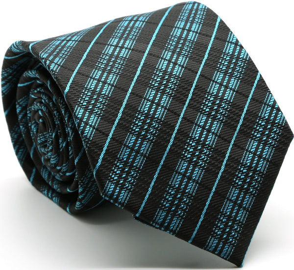 Mens Dads Classic Turquoise Striped Pattern Business Casual Necktie & Hanky Set JO-11 - FHYINC best men's suits, tuxedos, formal men's wear wholesale