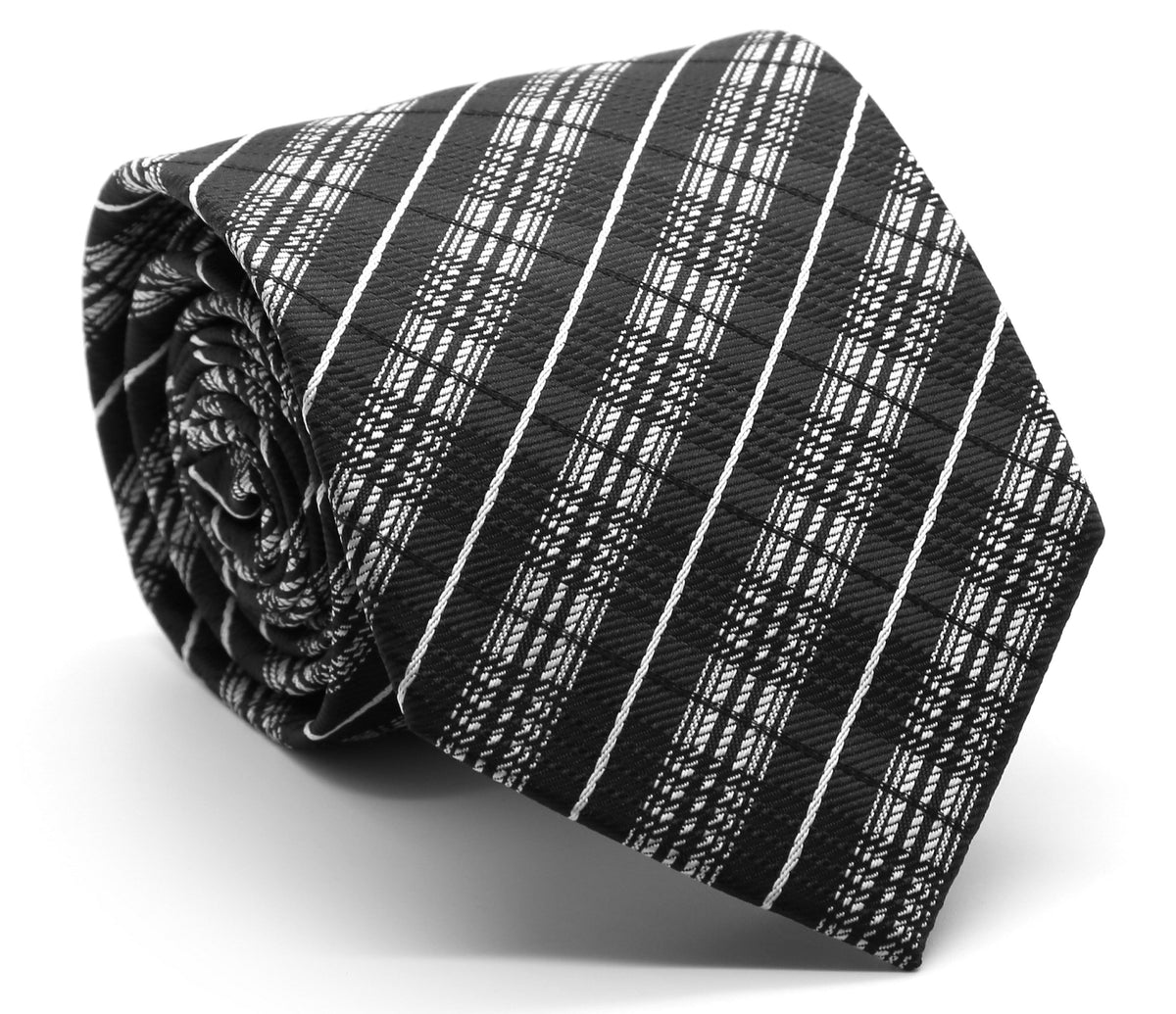 Mens Dads Classic Black Striped Pattern Business Casual Necktie & Hanky Set JO-12 - FHYINC best men's suits, tuxedos, formal men's wear wholesale