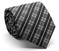 Mens Dads Classic Black Striped Pattern Business Casual Necktie & Hanky Set JO-12 - FHYINC best men's suits, tuxedos, formal men's wear wholesale