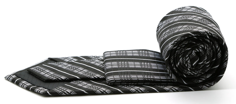 Mens Dads Classic Black Striped Pattern Business Casual Necktie & Hanky Set JO-12 - FHYINC best men's suits, tuxedos, formal men's wear wholesale