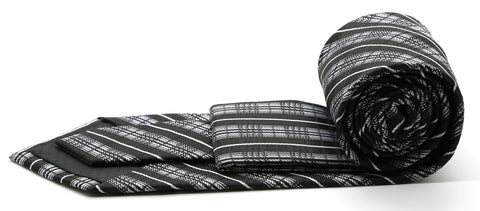 Mens Dads Classic Black Striped Pattern Business Casual Necktie & Hanky Set JO-12