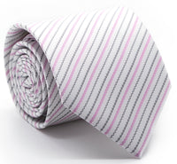 Mens Dads Classic Fuschsia Striped Pattern Business Casual Necktie & Hanky Set JO-5 - FHYINC best men's suits, tuxedos, formal men's wear wholesale