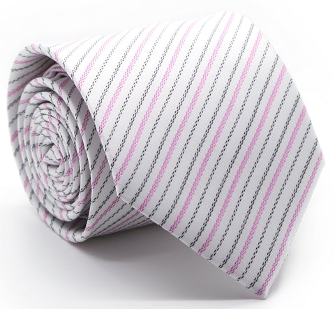 Mens Dads Classic Fuschsia Striped Pattern Business Casual Necktie & Hanky Set JO-5