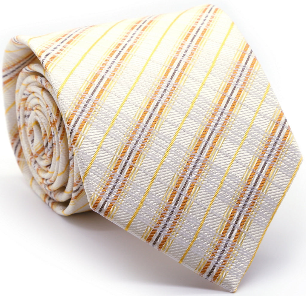 Mens Dads Classic Yellow Striped Pattern Business Casual Necktie & Hanky Set JO-8 - FHYINC best men
