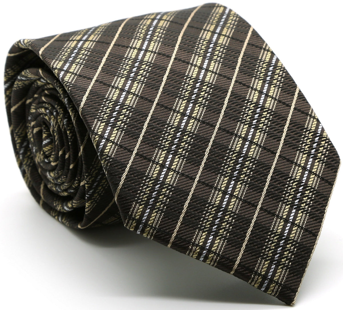 Mens Dads Classic Brown Striped Pattern Business Casual Necktie & Hanky Set JO-9 - FHYINC best men's suits, tuxedos, formal men's wear wholesale